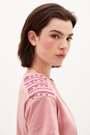 Mujer Hoss Intropia Cindy Camiseta De Algodón Con Bordados Rosa | Camisetas Y Sudaderas